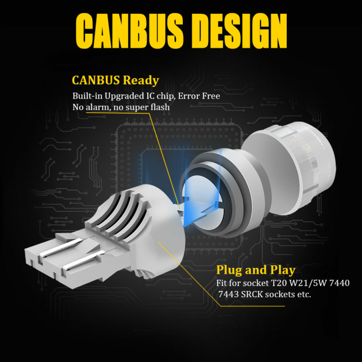 Kammuri White Canbus W21W W21 5W Led T20 7440 7443 7444Na Wy21W Car Led