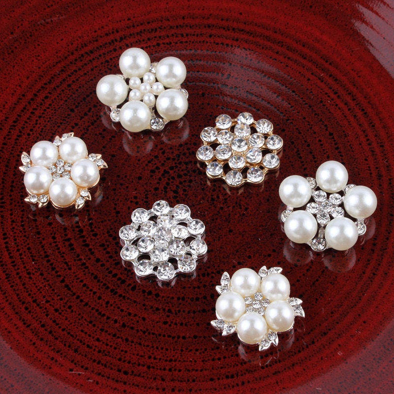 10Db Keverék Stílusok Vintage Kézzel Készített Virág Strasszos Gombok Bling Flatback Crystal Pearl Dekoratív Flower Center