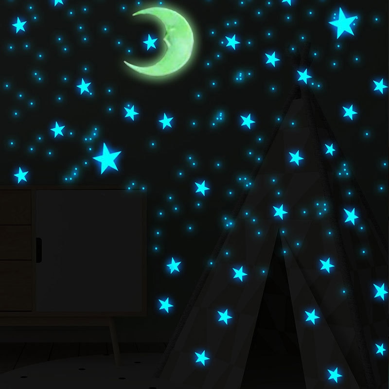 Falára Szerelt 111Db Csillag És Hold Kombináció 3D Falmatrica Nappali Hálószoba Dekoráció Gyerekszoba Otthon Sötét