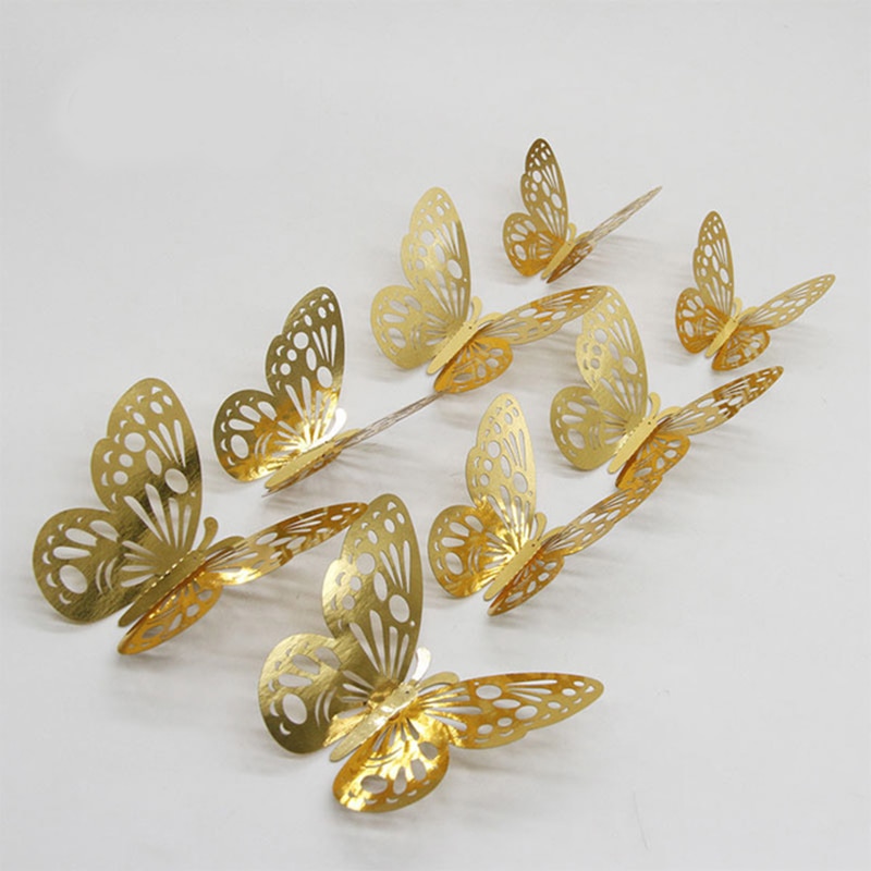 12Db / Tétel 3D Kétrétegű Dekoratív Pillangó Léggömb Hálószobai Party Függöny Virág Kézműves Dekoráció Pvc Pillangók