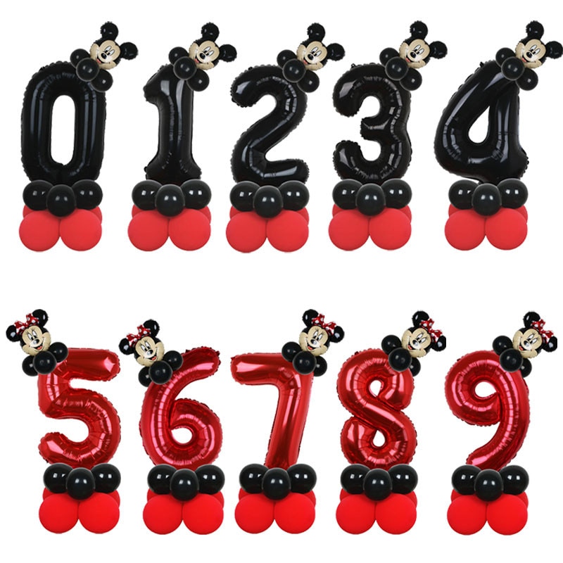 14Db Disney Mickey Minnie Egér Fólia Léggömbök 32 Hüvelykes Szám Születésnapi Party Gyerek Dekoráció Baba Zuhanyzó