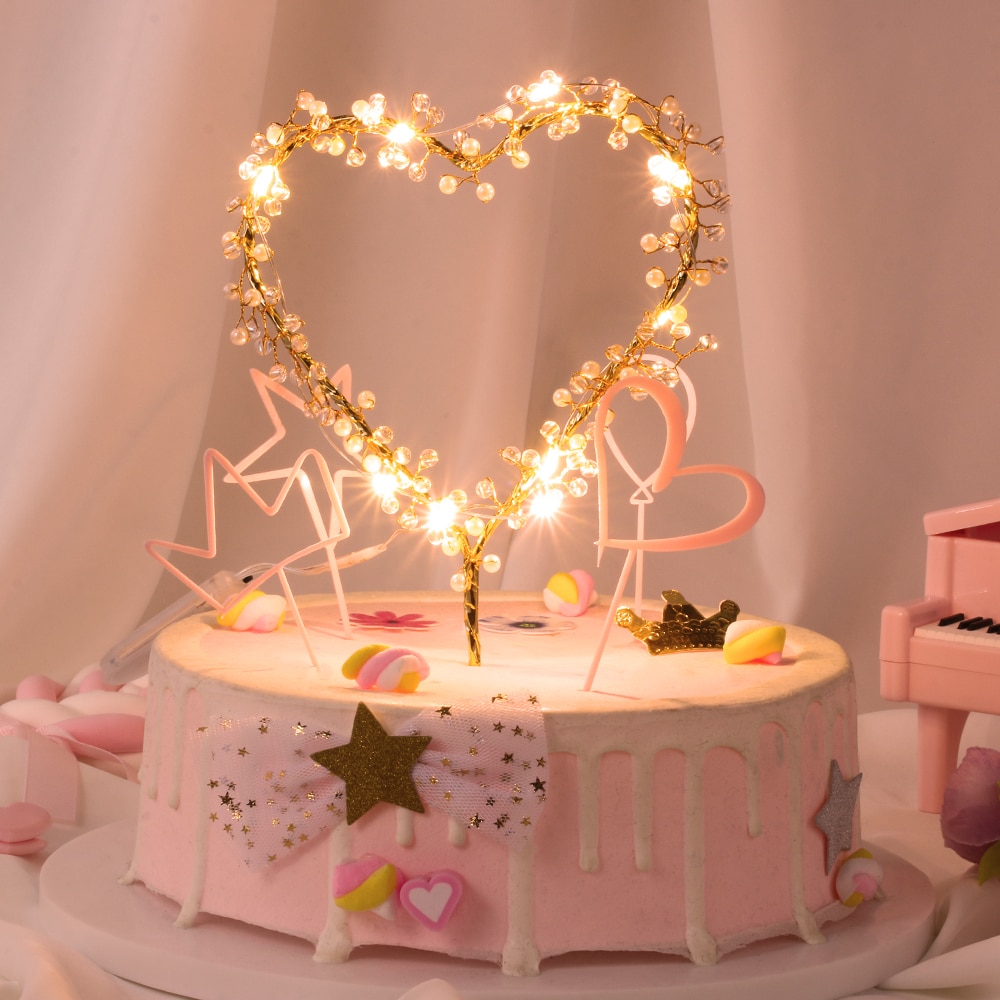 1Pc Szív Alakú Led Világítás Gyöngy Torta Töltelék Baba Boldog Születésnapot Esküvői Cupcakes Party Villogó Díszítő Eszköz