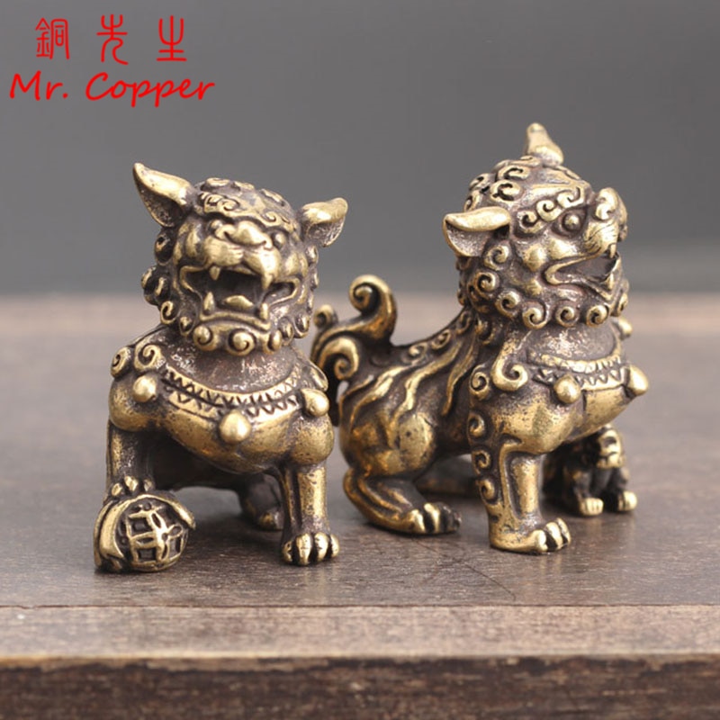 140X50Cm 1 Pár Tiszta Réz Szerencsés Oroszlán Király Figurák Miniatűr Íróasztal Antik Bronz Kínai Állatok Szobra Otthoni Feng Shui Dekorációval