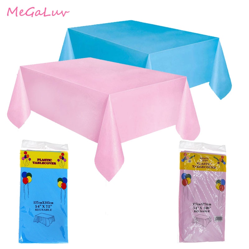 1Db 137 * 274Cm Születésnapi Party Kék Rózsaszín Műanyag Asztalterítő Lány Zuhany Kellékek Eldobható Asztali Ruha Esküvői Dekorációk