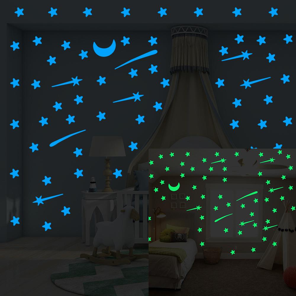 103 Db Világító Csillagok Meteor Hold Falmatrica Gyerekszobához Nappali Hálószoba Dekorációs Matricák Sötéten Izzó 3D