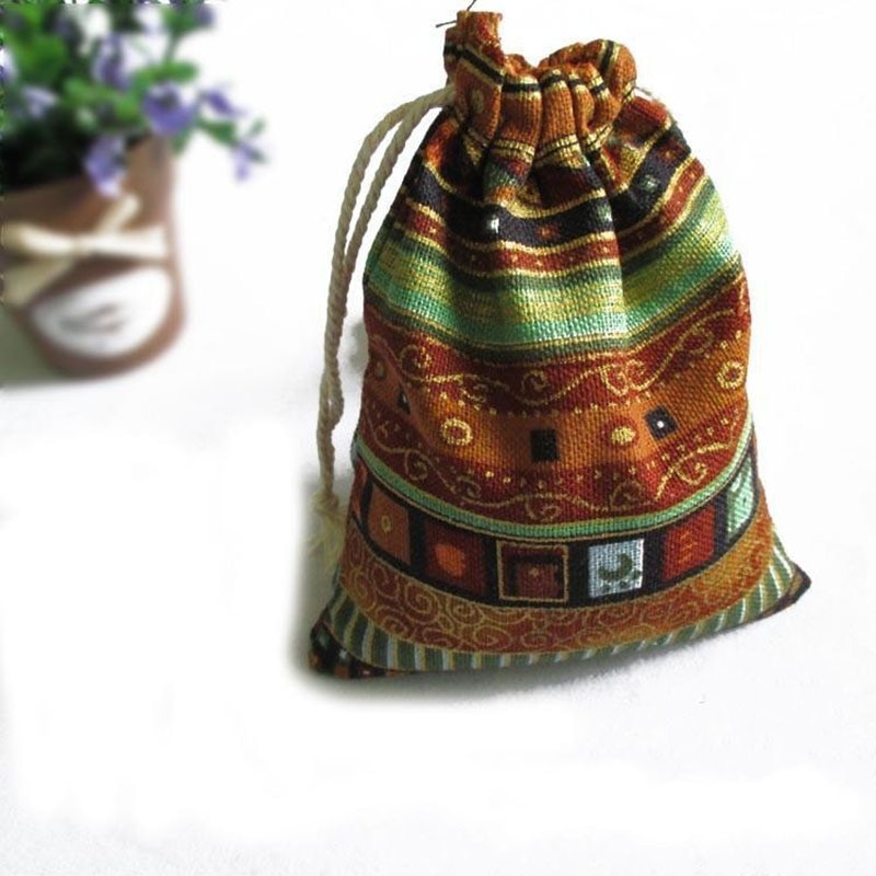 12Db Vintage Pamutvászon Húzózsákok Etnikai Csomagoló Ajándéktáskák Kis Gerendás Kötél Cukorka Tea Ékszer Tasakok Szervező