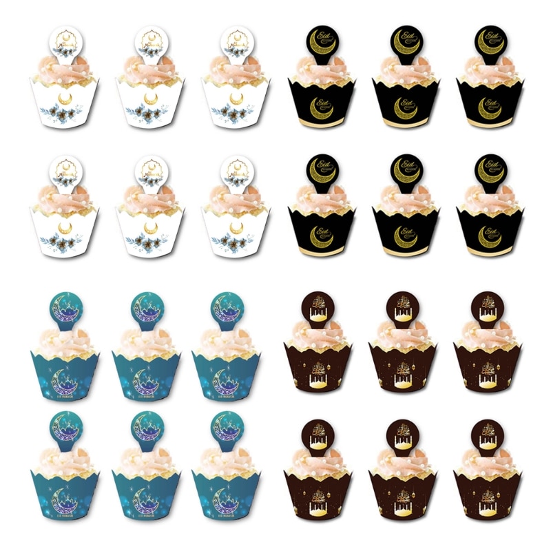 12Db / Készlet Eid Mubarak Cupcake Töltelék Torta Poharak Csomagolók Ramadán Fesztivál Iszlám Muzulmán Párt Dekoráció