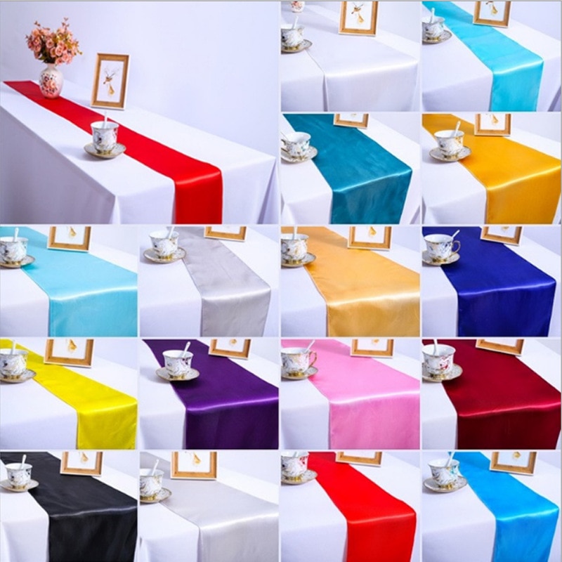 1Db Többszínű Szatén Asztali Futó Dekoráció Otthoni Rendezvények Partijához Esküvői Terítő