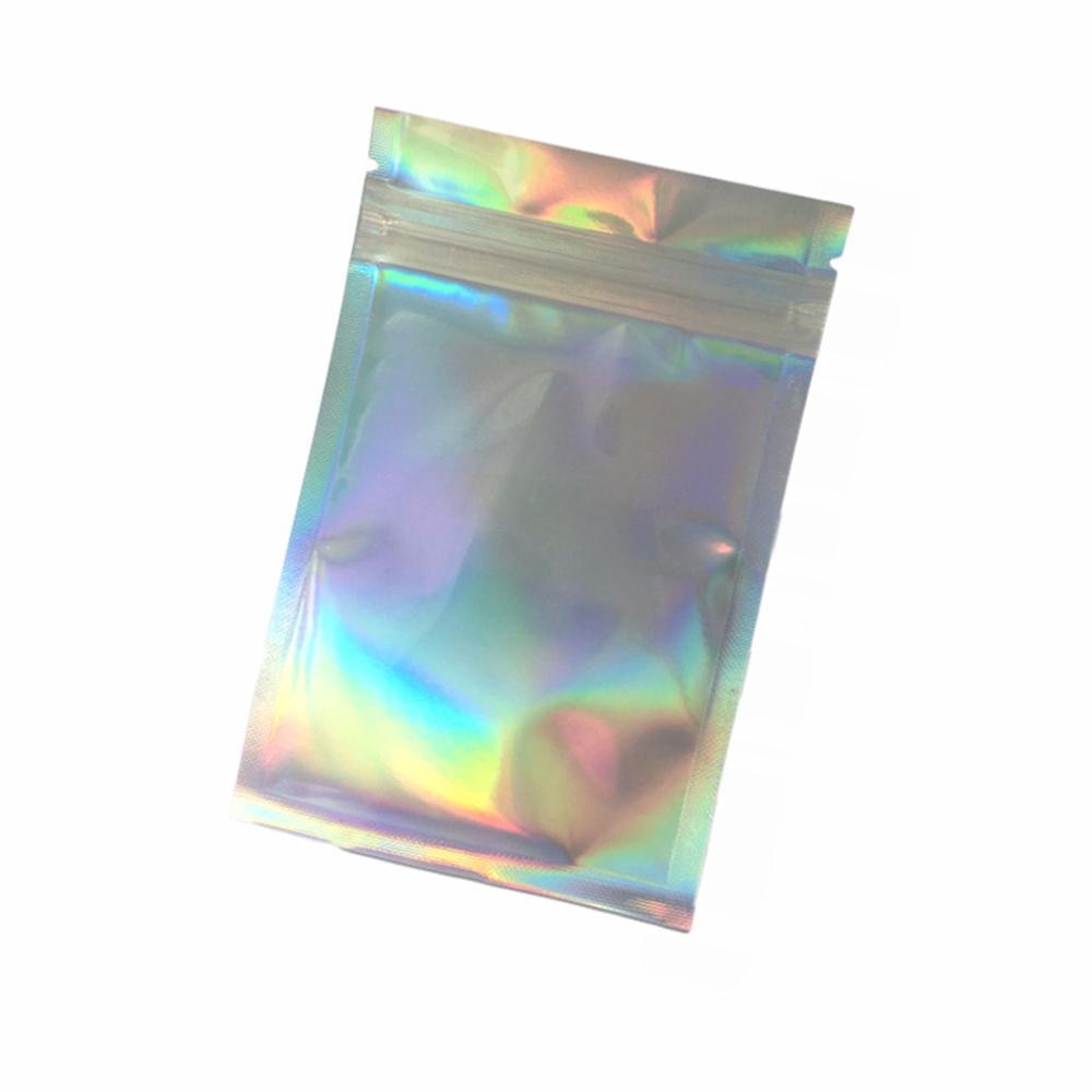 2 Méretek 100Db / Csomag Műanyag Táska Alumínium Fólia Hologram Food Small Water Proof Zipper Visszazárható Tasakok Storage Bag