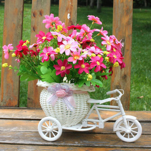 2019-New-Bicycle-Decorative-Flower-Basket-Newest-Plastic-White-Tricycle-Bike-Design-Flower-Basket-Storage-Party 2021 Kerékpár Dekoratív Virágkosár Est Műanyag Fehér Tricikli Tervezés Tárolás Party Dekorációs Edények - Image 1