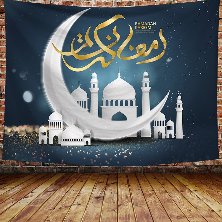 2021 Háttérszövet Fal Muszlim Ramadán Fesztivál Dekoráció Hold Függő Kárpit Otthoni Falfestmény Strandtörölköző