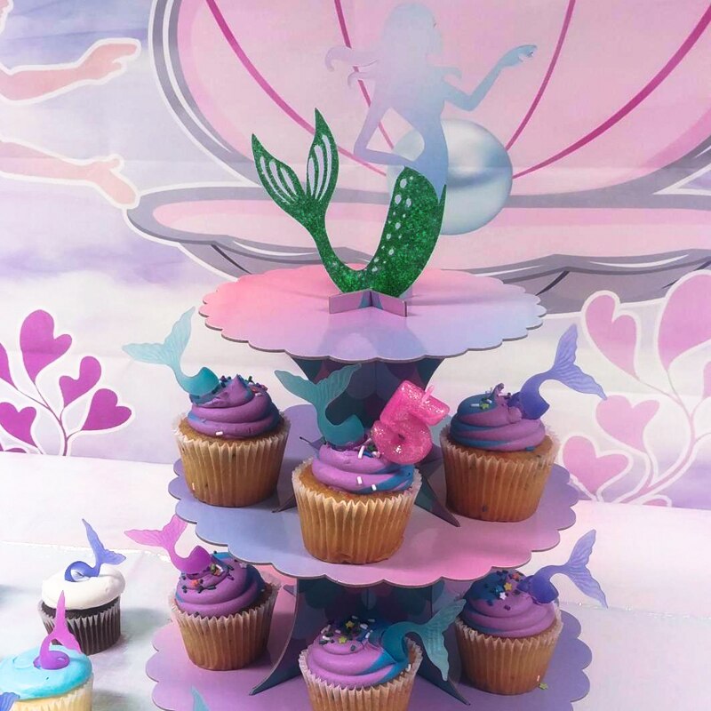 3 Rétegű Sellő Torta Állvány Cupcake Tartók Születésnapi Díszek Csomagolók Baba Zuhany Esküvői Party Kellékek