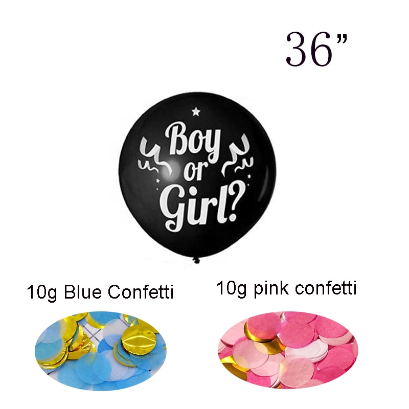36 Hüvelykes Fiú Vagy Lány Ballon Fekete Latex Konfetti Nemmel Reveal Globos Baby Shower Gender Party Decoration