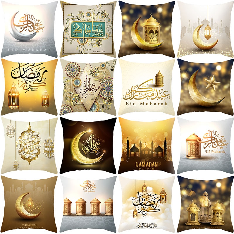 45Cm Eid Mubarak Párna Borító Arany Ramadán Mintás Otthoni Dekoratív Párnahuzat Az Iszlám Muzulmán Párt Kellékeinek Kedvez