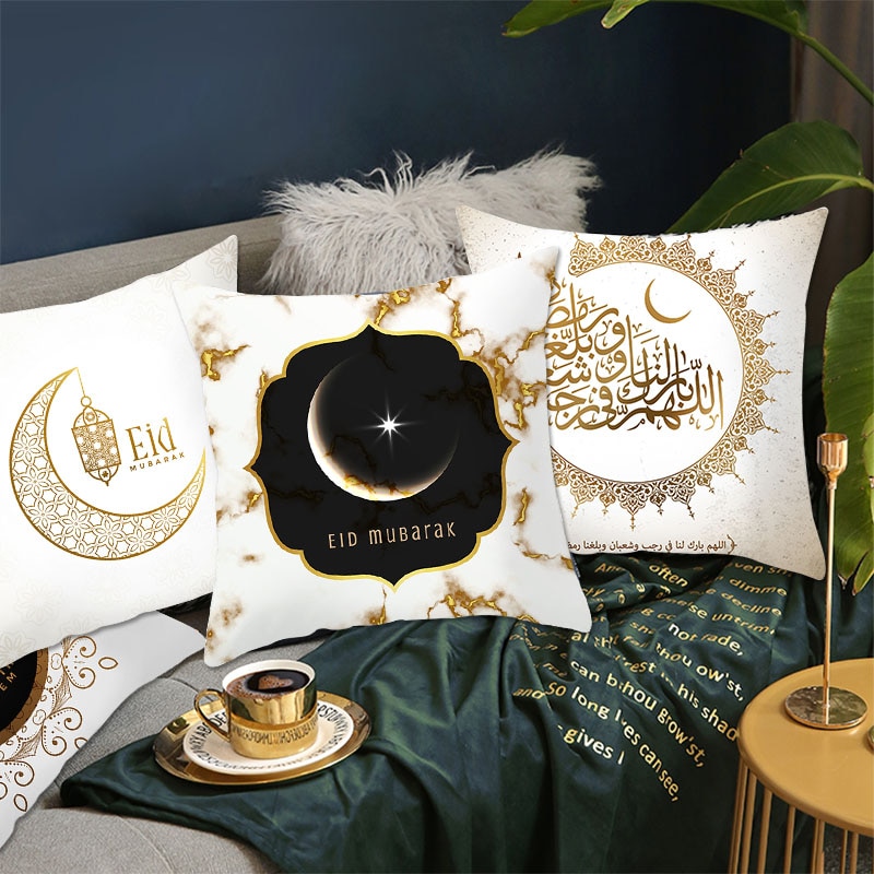 45Cm Eid Mubarak Párna Borító Arany Ramadán Mintás Otthoni Dekoratív Párnahuzat Az Iszlám Muzulmán Párt Kellékeinek Kedvez
