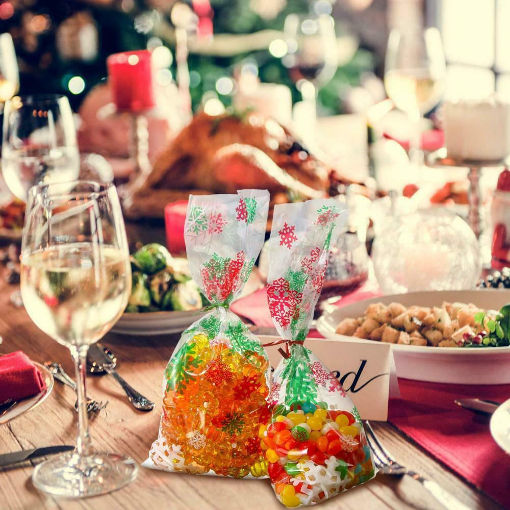 50Db Karácsony Öntapadó Süti Csomagolás Műanyag Zacskók Karácsonyi Celofán Buli Táskák Édesség Táska Fesztivál Party Kedvence Ajándék