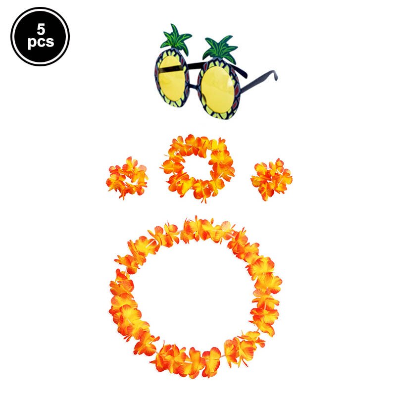5Db Hawaii Party Dekorációnak Ananász Napszemüveg Trópusi Nyaklánc Karkötő Fejpántos Jelmez Jelmezek Virágfüzér Készlet