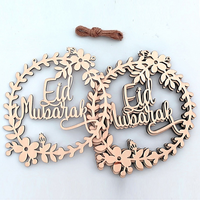 5pcs-Ramadan-Eid-Mubarak-Decorations-Wooden-Wreath-Garland-For-Islam-Muslim-Home-Eid-Mubarak-Ramadan-Decoration 5Db Ramadan Eid Mubarak Díszek Fakoszorú Koszorú Az Iszlám Muszlim Otthoni Dekorációs - Image 1