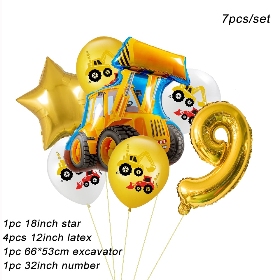 7Db / Készlet Kotrógép Digitális Léggömbök Építési Sorozat Fólia Szám Balloon Gyerekek Ajándékok Születésnapi Party Diy Dekoráció Latex Labdák