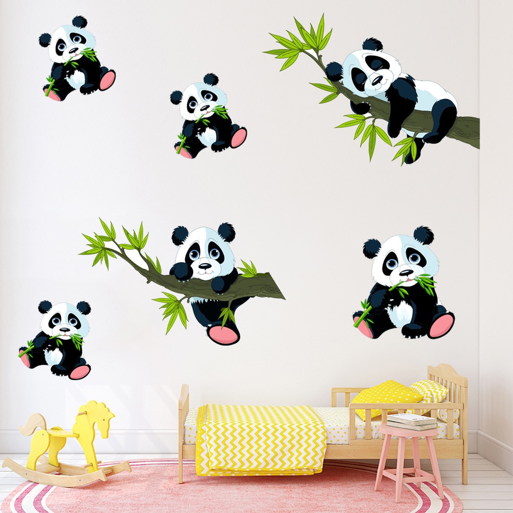 Rajzfilm Bambuszpanda Falmatricák Gyerekszobához Lakberendezés Nappali Panda Falfestmény Matricák Hálószoba Dekoratív Matrica Muraux