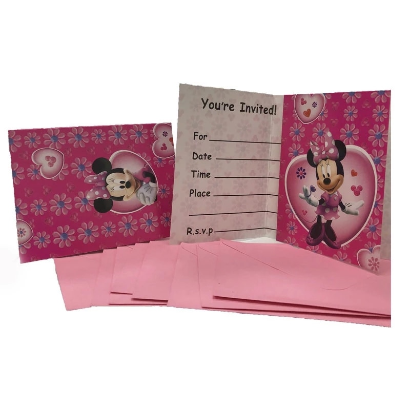 Disney Rózsaszín Minnie Egér Téma Baba Boldog Születésnapi Party Dekoráció Kellékek Papír Poharak Lemezek Szalma Eldobható Asztali Edények