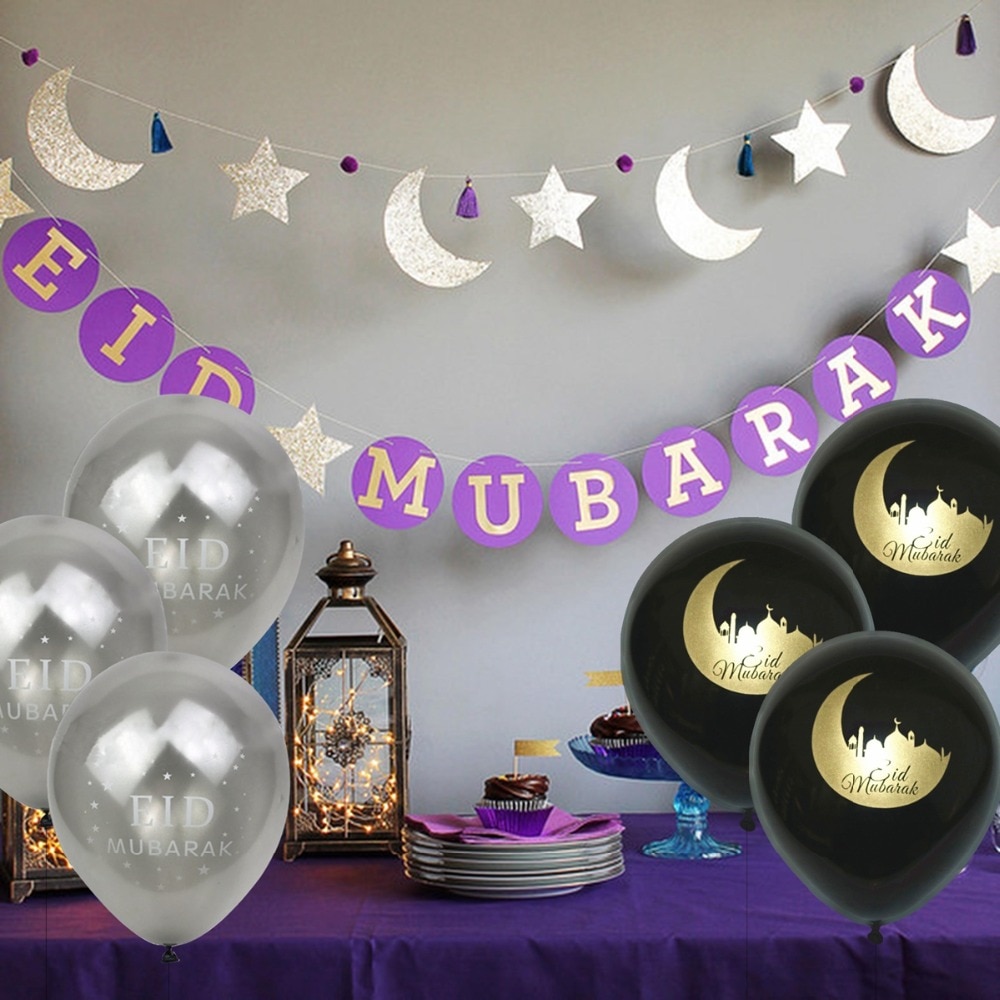 Fengrise Eid Mubarak Dekoráció Ramadan Muszlim Hidzsáb Iszlám Dekor Medál Arany Fekete Léggömb Party Kellékek