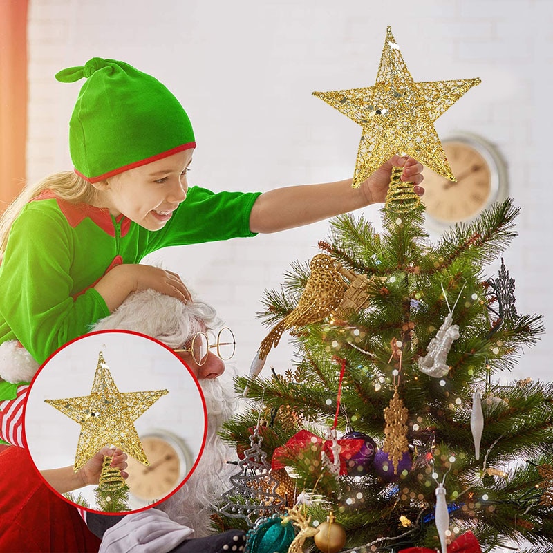 Arany Karcolás Csillogó Karácsonyfa Felső Csillag Karácsonyi Dekoráció Otthoni Gyönyörű Vasművészethez Dísz Xmas Party Year Decor