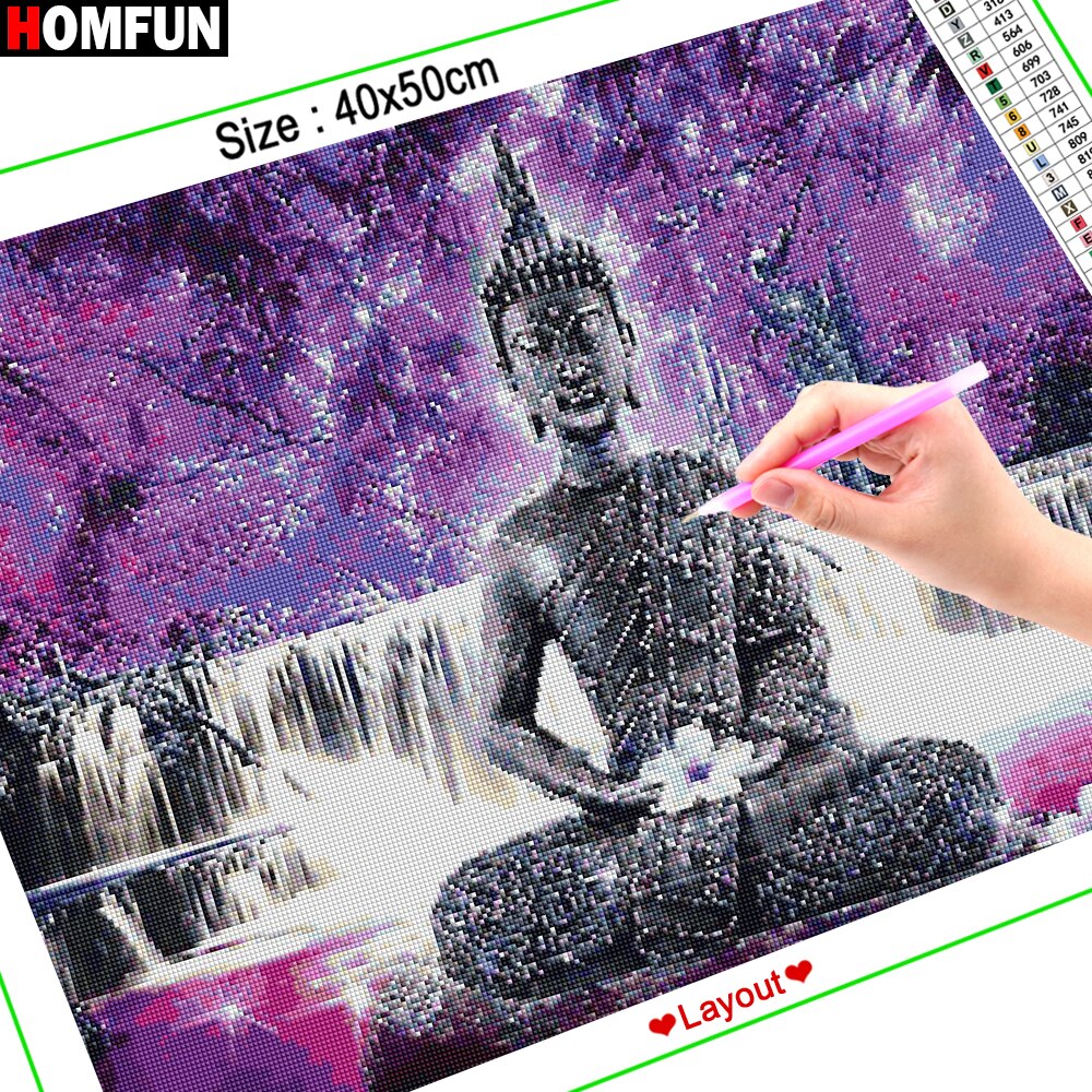 Homfun Diy 5D Gyémántfestés "Vallásos Buddha" Keresztöltésű Négyzet Alakú Kerek Gyémánt Hímzés Kézimunka Strassz Művészet A30013