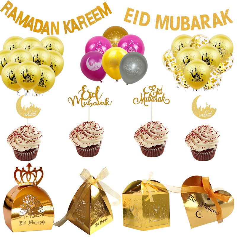 Boldog Eid Ramadán Év Iszlám Muszlim Fesztivál Dekoráció Kellékek Mubarak Latex Lufi És Papír