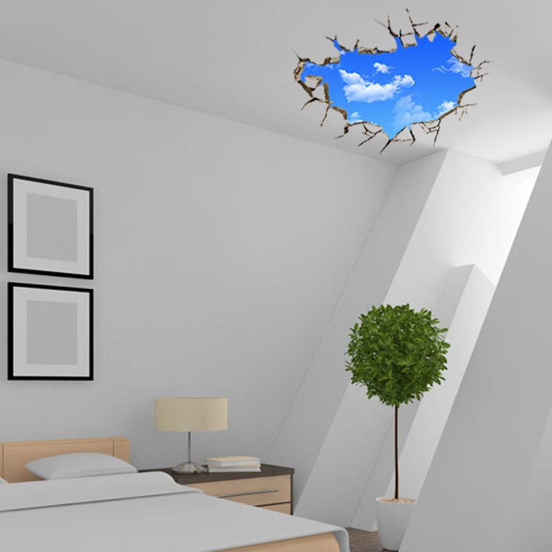 3D Kék Ég Fehér Felhők Fali Matrica Gyerekszobák Mennyezeti Tető Fal Lakberendezés Öntapadó Padló Művészeti Falfestmény Poszter