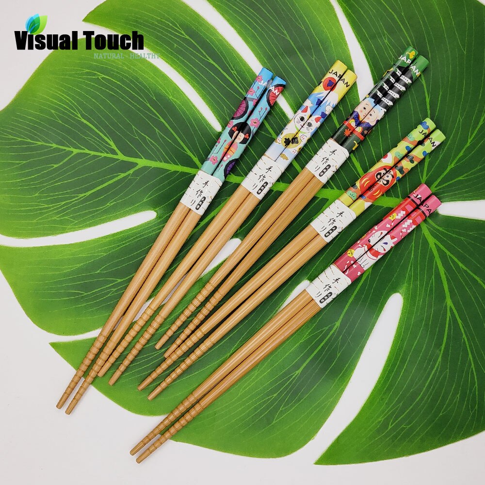 Visual Touch 5 Pár Lucky Cat Bambusz Ökológiai Pálcika Kézzel Készített Fa Fából Készült Sushi Japán Stílusú