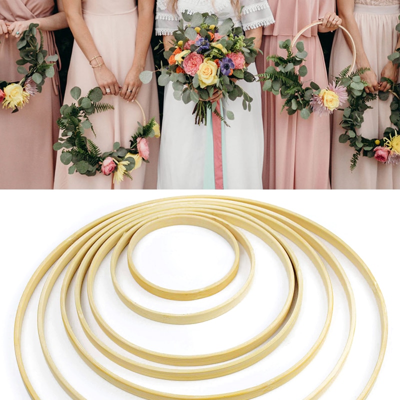 10-40Cm Bambusz / Fém Rattan Koszorú Gyűrű Karika Fa Kör Az Esküvő Menyasszony Virág Húsvéti Születésnapi Party Függő Dekoráció