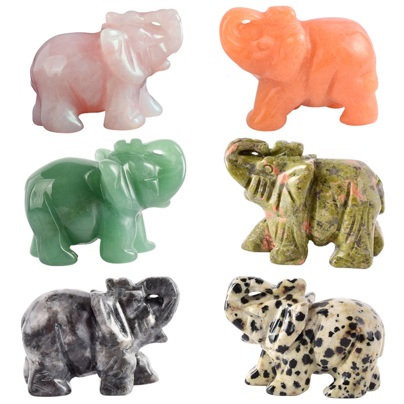 2 Hüvelykes Kristály Elefánt Figurák Kézműves Faragott Természetes Kő Ásványi Mini Állatok Szobra Lakberendezéshez Csakra Gyógyító