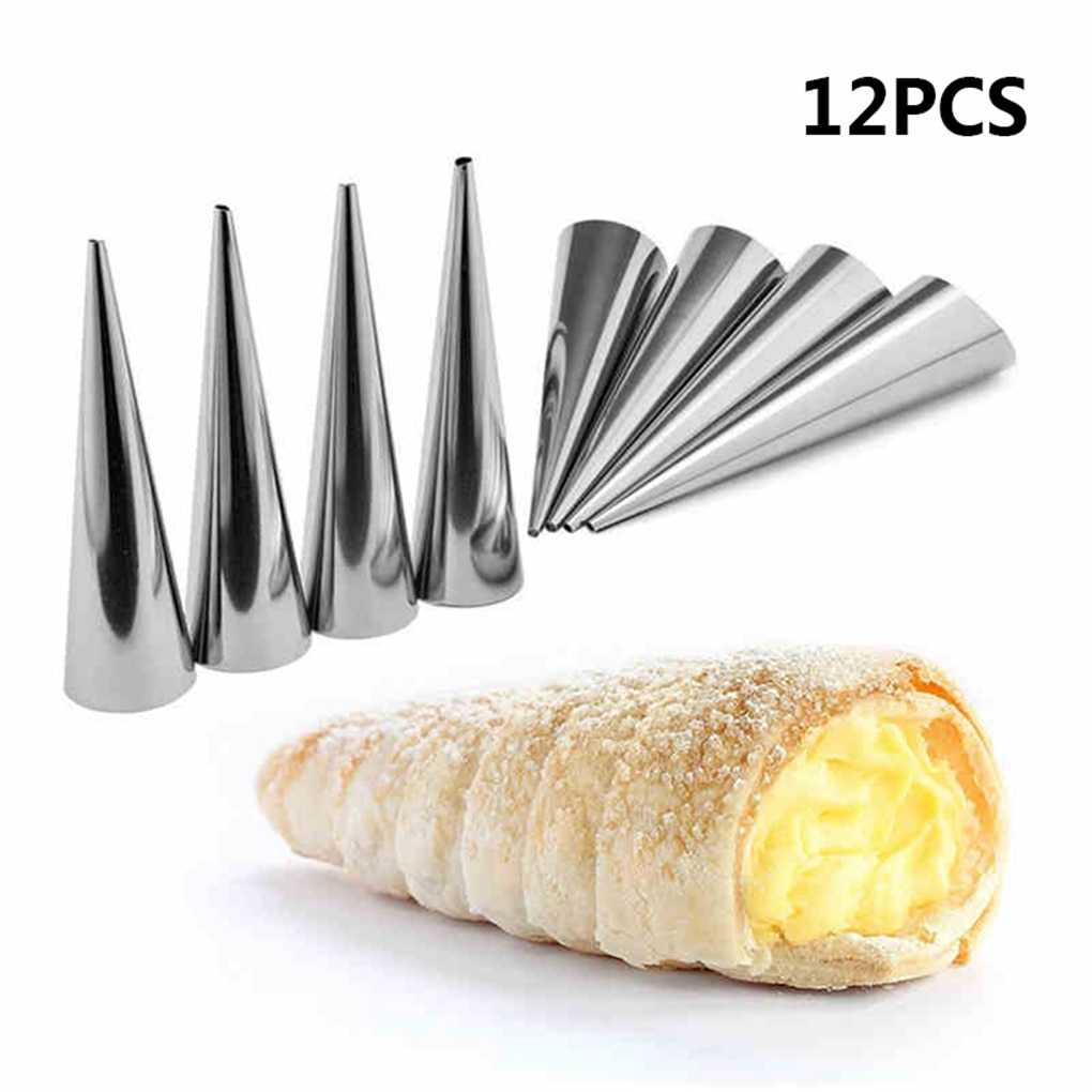 5-10-12PCS-Conical-Tube-Cone-Roll-Moulds-Stainless-Steel-Spiral-Croissants-Molds-Pastry-Cream-Horn 5 // 10 / 12Db Kúpos Cső Tekercsek Rozsdamentes Acél Spirál Kifli Formák Cukrászsütemény Kürt Torta Kenyér Forma - Image 1