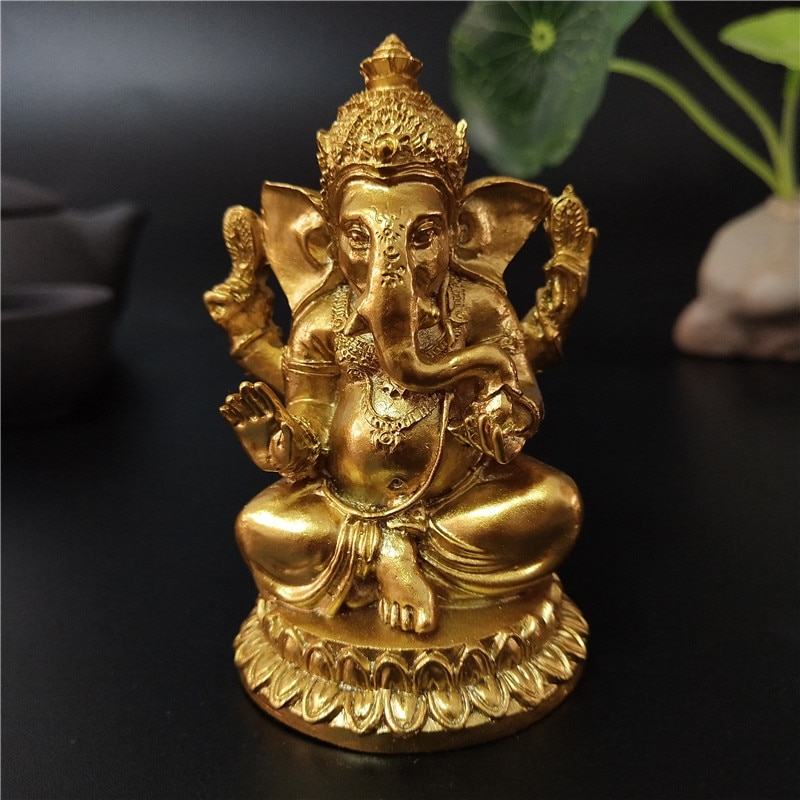 Arany Lord Ganesha Szobor Buddha Elefánt Hindu Isten Figurák Gyanta Otthoni Kert Dekoráció Szobrok Ház