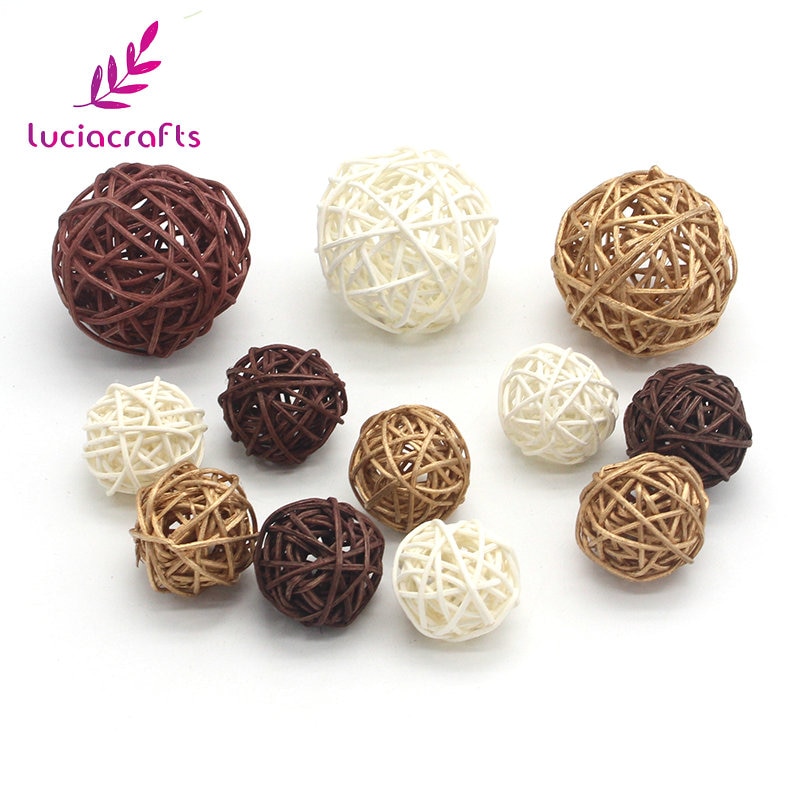 Lucia Kézműves 12Db / Tétel 3-5Cm Vegyes 3 Színű Fonott Vintage Sepak Takraw Labda Barkácsolási Lakberendezési Kiegészítők M0401 - Image 3
