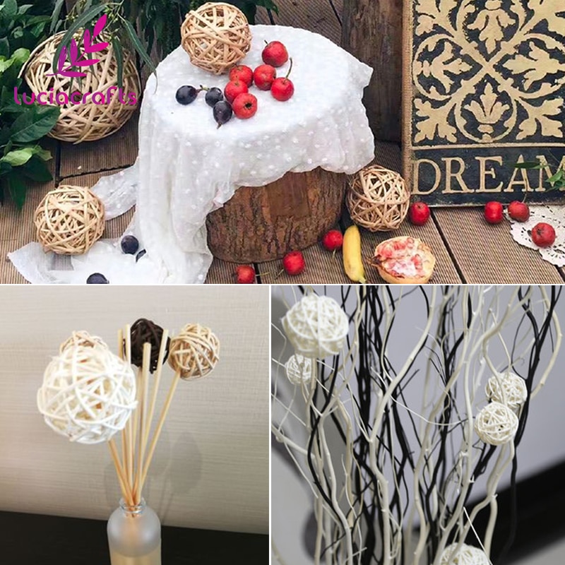 Lucia Kézműves 12Db / Tétel 3-5Cm Vegyes 3 Színű Fonott Vintage Sepak Takraw Labda Barkácsolási Lakberendezési Kiegészítők M0401 - Image 6