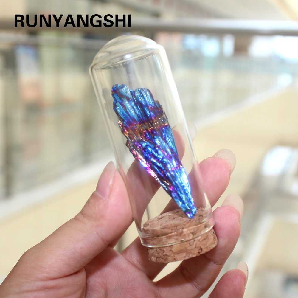 Runyangshi 1Db Természetes Kristály Turmalin Electroplating Kék Páva Tail Feather Dekoratív Tájkép Üveg