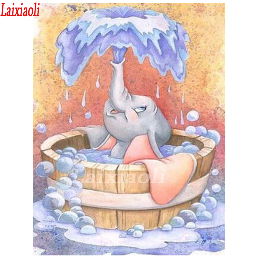 Gyémántfestés Keresztszemes Mozaik Teljes Strasszos Hímzés Fürdés Dumbo Elefánt Barkács Tér Kerek Fúró Fürdőszoba Dekor Art