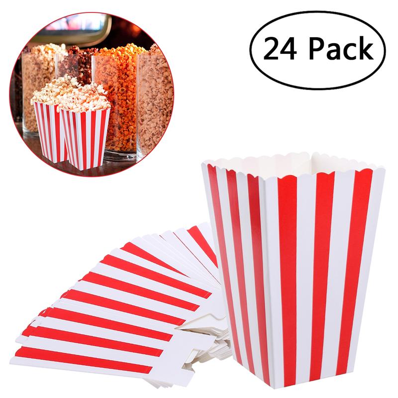 24Db Piros Csíkos Popcorn Dobozok Cukorkadoboz Tartályok Kartonok Papírzsákok Mozi Desszertasztalokhoz Esküvői Szívek