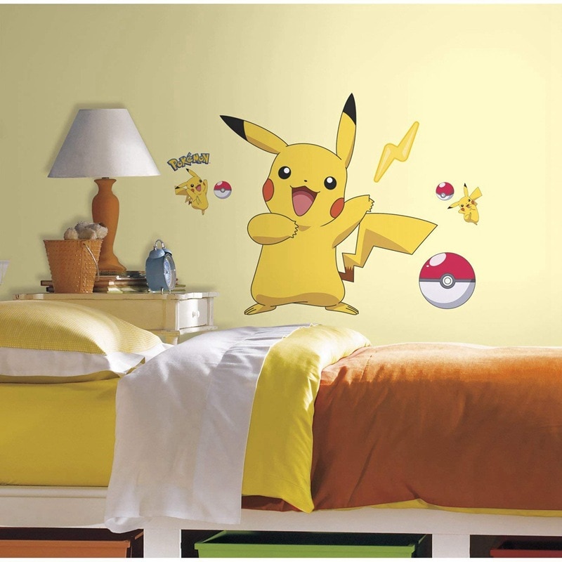 Pikachu-Wall-Stickers-Cartoon-Pokemon-PVC-Stickers-Kids-Room-Door-Bed-Living-Room-Decoration-Home-Decor Pikachu Fali Matricák Rajzfilm Pokemon Pvc - Image 1