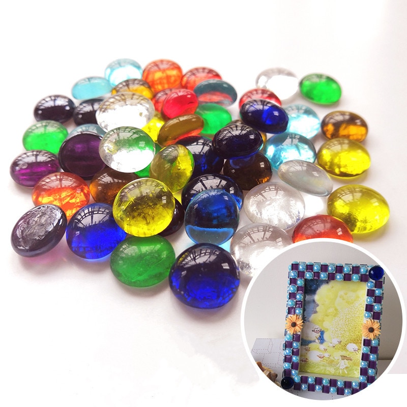 100G Tiszta Kerek Üveg Drágakövek Mozaik Csempe Lapos Gyöngyök Művészeti Kézműves Dekoratív Kavics Kő Diy Cabochon Készítéshez