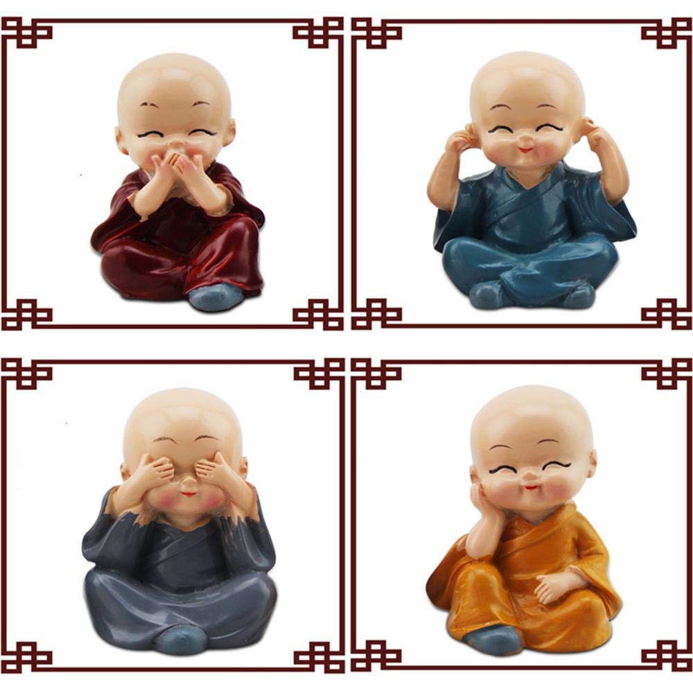 4 Darab Aranyos Szerzetes Figura Kicsi Gyanta Szobor, Sage Kung Fu Buddha Kreatív Kézműves Dísz Otthoni, Irodai Autó Babák Játék Ajándék