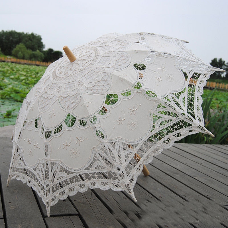 Csipke Napernyő Esernyő Esküvői Elegáns Pamut Hímzés Elefántcsont Battenburg