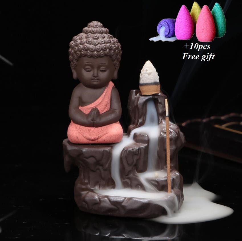 Kis Szerzetes Buddha Füst Visszafolyó Füstölő Égő Vízesés Tartó Otthoni Iroda Teaház Dekor