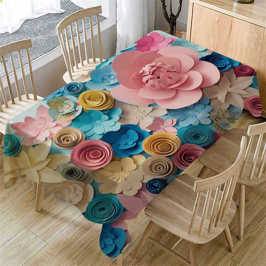 Asztalterítő Ősi 3D Virág Asztali Ruha Téglalap Alakú Teaasztal Borító Konyha Étkező Esküvő Party Lakberendezési Mantelek