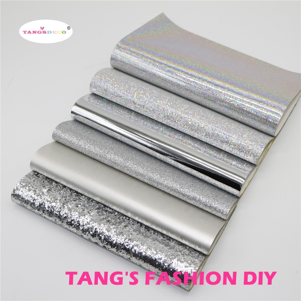 6pcs-20X22CM-DIY-Hair-Bow-Material-Silver-Color-Mix-DIY-PU-Synthetic-Leather-Set Tészta Díszítő Sütés Főzőeszközök 6Db --- 20X22Cm Barkács Haj Íj Anyag Ezüst Színű Keverék Diy Pu Szintetikus Bőr Szett - Image 1