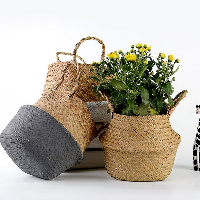 Kézzel Készített Bambusz Tároló Kosarak Tengeri Fű Fonott Kosár Nordic Stílusú Kerti Virágcserép Mosodai Konténer Játéktartók