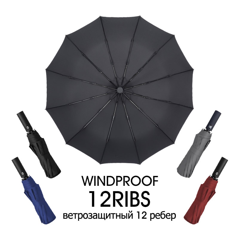 Erős Szélálló 12K Automatikus Esernyő Eső Nők 3Hajtogatható Hosszú Fogantyú Férfi Üzleti Szabadtéri Utazási