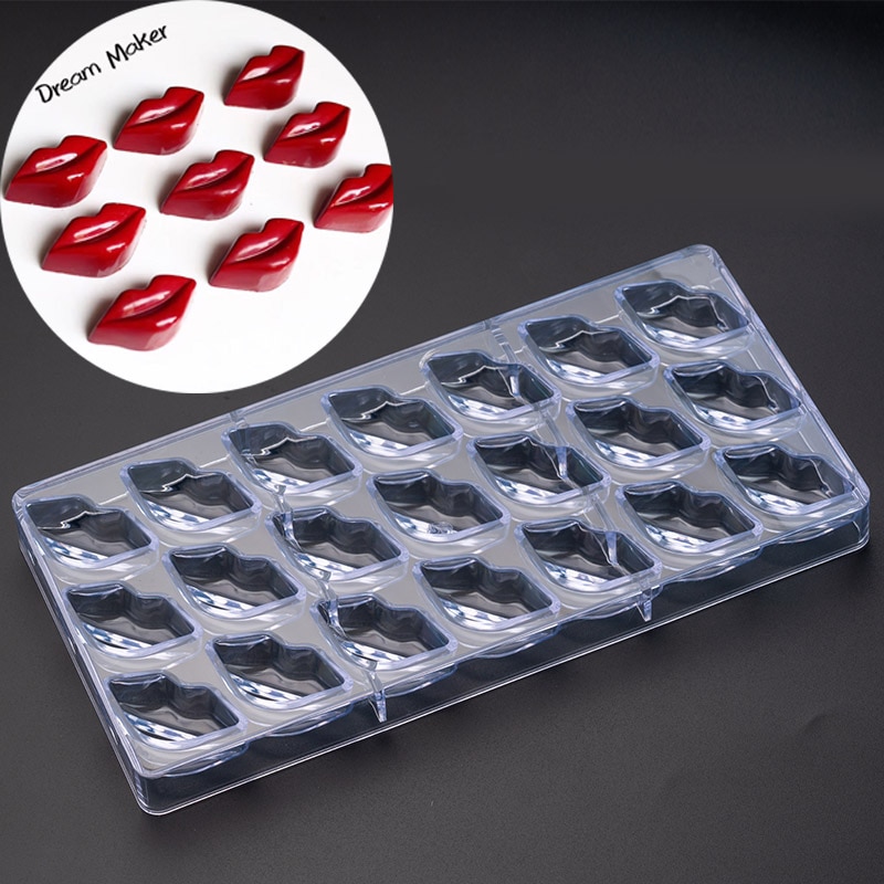 21-Cups-Polycarbonate-Lips-Kiss-Chocolate-Mold-3D-PC-Mould-Polycarbonate-Plastic-Candy-Making-Tools 21 Csésze Polikarbonát Ajkak Csokoládéforma 3D Pc Penész Műanyag Cukorkák Készítő Eszközök - Image 1